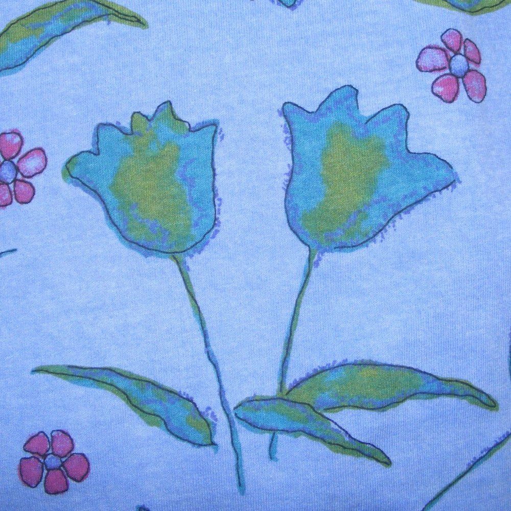 Vintage Fresh Produce Dress, L, Tulips, Blue, Midi, Pockets, Open Crochet Waist - Picture 2 of 13